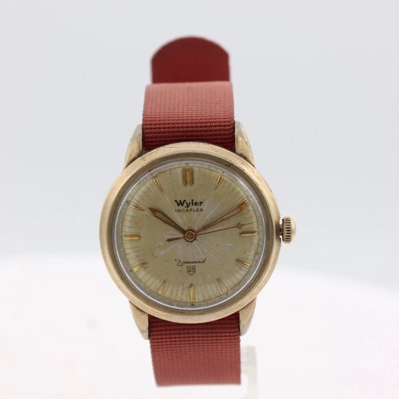 Vintage Wyler 1191 Sunburst Men's Automatic Wristwatch Swiss Gold FIlled - Picture 1 of 4